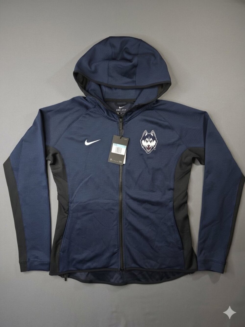 Nike Dri-FIT UConn Huskies Full-Zip Hoodie Jacket - Navy Blue/Black - NWT